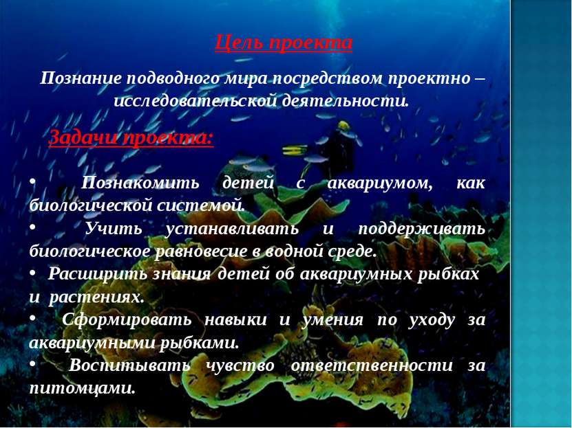 Цель проекта Познание подводного мира посредством проектно – исследовательско...