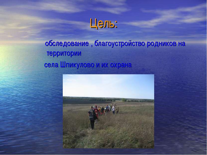 Цель: обследование , благоустройство родников на территории села Шпикулово и ...