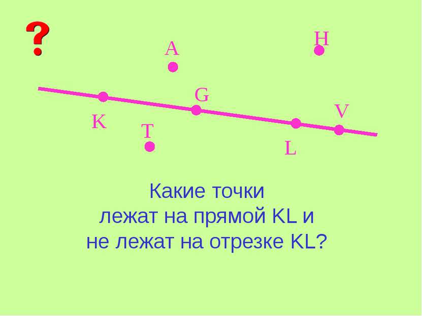 K L A V G H T Какие точки лежат на прямой KL и не лежат на отрезке KL?