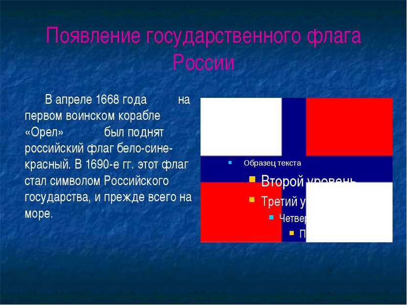 Появление государственного флага России В апреле 1668 года на первом воинском...