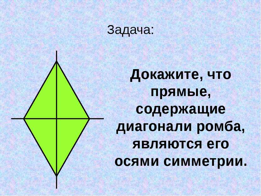Задача: Докажите, что прямые, содержащие диагонали ромба, являются его осями ...