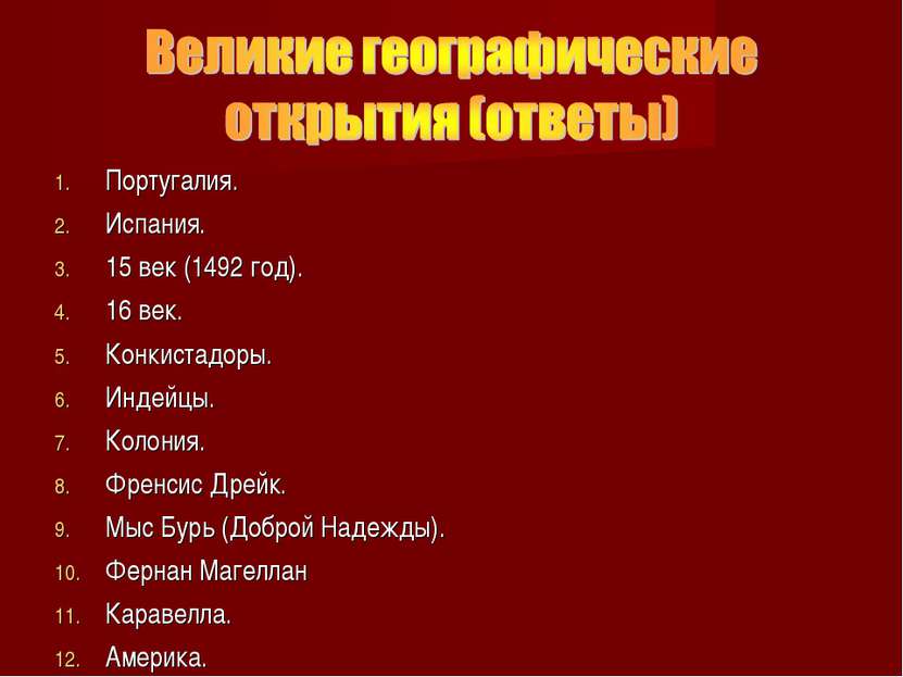 Португалия. Испания. 15 век (1492 год). 16 век. Конкистадоры. Индейцы. Колони...