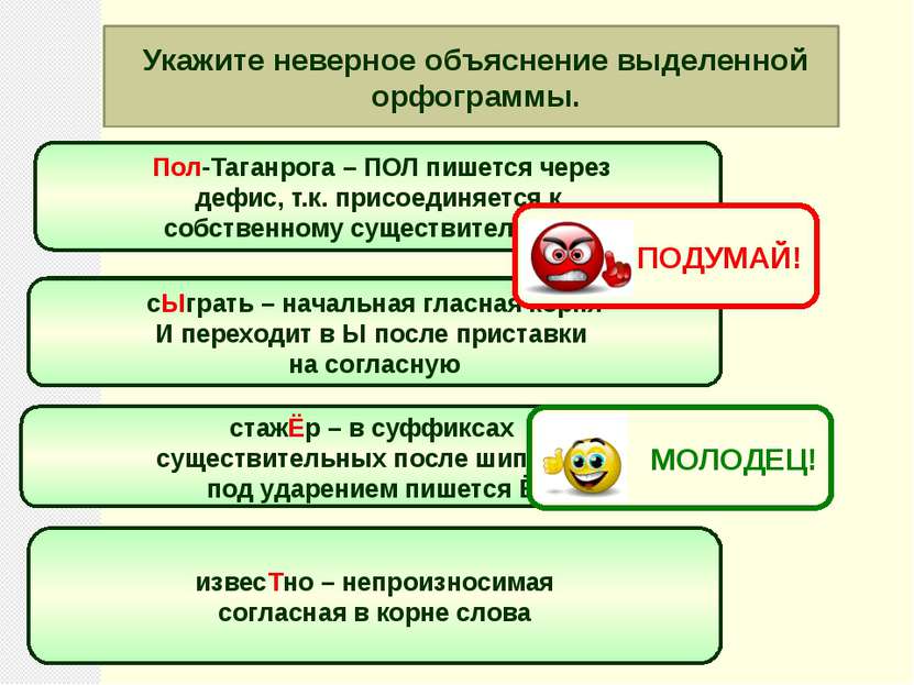 Укажите неверное объяснение выделенной орфограммы. Пол-Таганрога – ПОЛ пишетс...