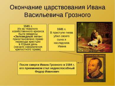 Окончание царствования Ивана Васильевича Грозного 1581 г. Из-за тяжелого хозя...