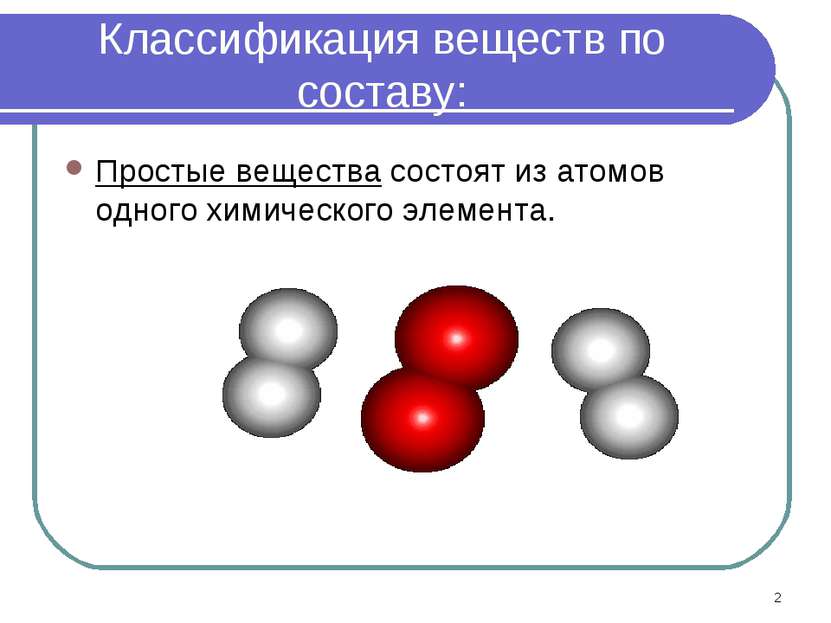 * Классификация веществ по составу: Простые вещества состоят из атомов одного...