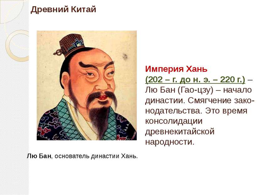 Империя Хань (202 – г. до н. э. – 220 г.) – Лю Бан (Гао-цзу) – начало династи...