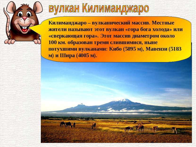 Килиманджаро – вулканический массив. Местные жители называют этот вулкан «гор...