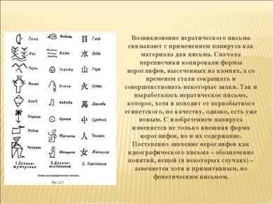 Возникновение иератического письма связывают с применением папируса как матер...