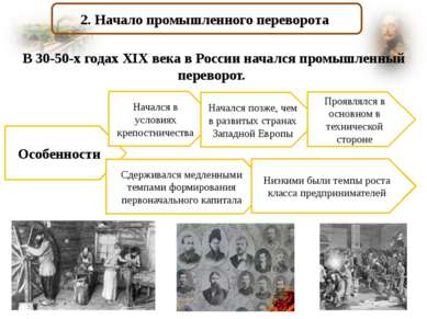 2. Начало промышленного переворота В 30-50-х годах XIX века в России начался ...