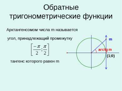 Обратные тригонометрические функции угол, принадлежащий промежутку Арктангенс...