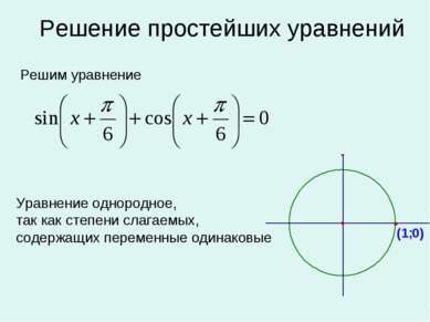 Решение простейших уравнений Решим уравнение Уравнение однородное, так как ст...