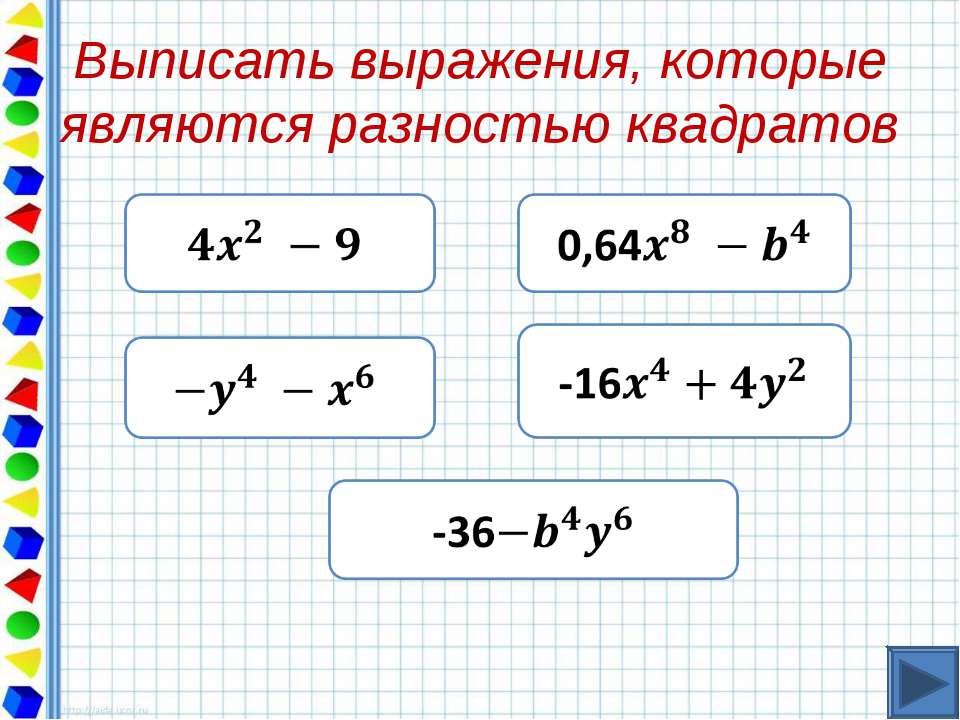 Произведение разности и суммы выражения. Квадрат разности. Разность квадратов двух выражений. Формула разности квадратов двух выражений. Квадрат суммы и разности задания.