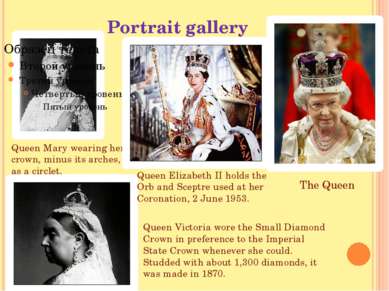 Portrait gallery Queen Mary wearing her crown, minus its arches, as a circlet...
