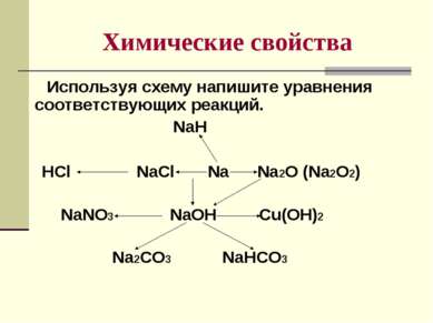 Химические свойства Используя схему напишите уравнения соответствующих реакци...