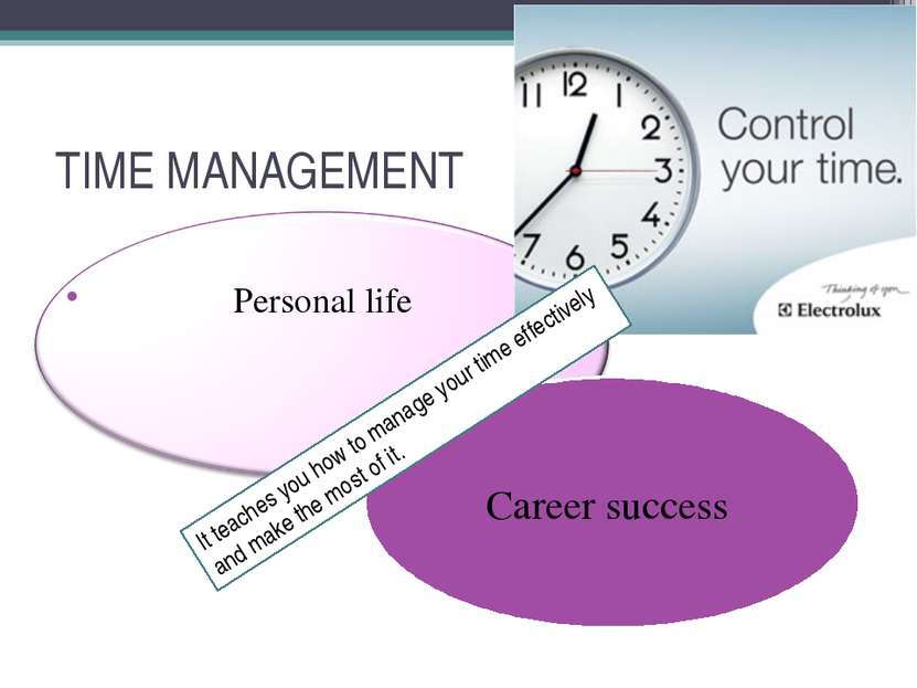 TIME MANAGEMENT Personal life Career success It teaches you how to manage you...