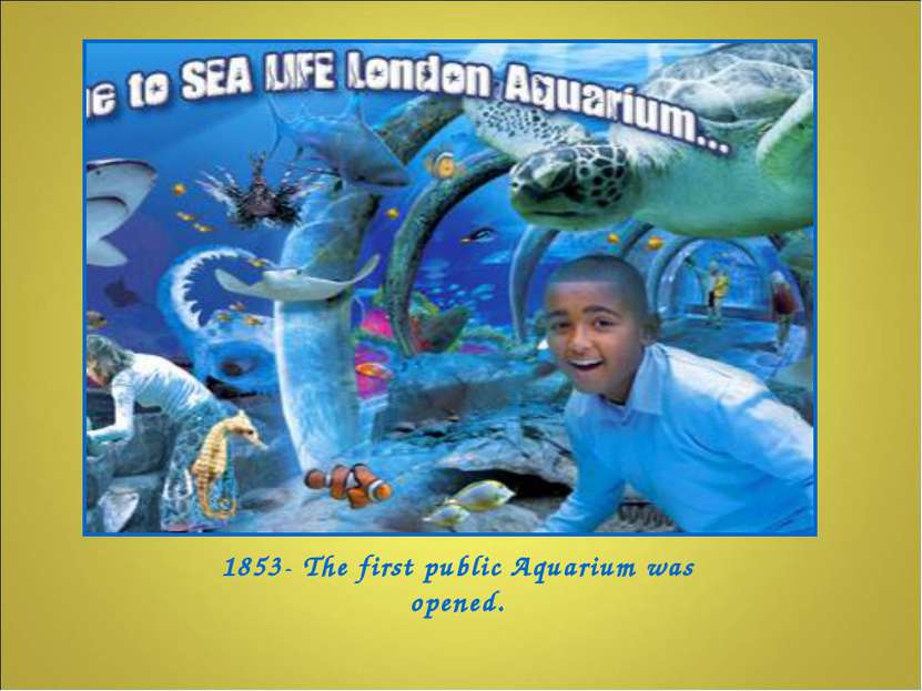 1853- The first public Aquarium was opened.