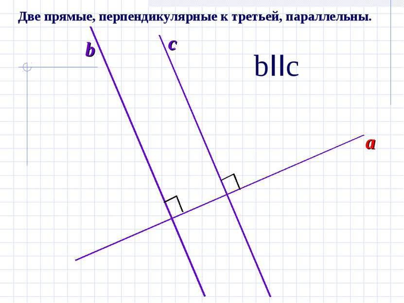 a b c bIIc Две прямые, перпендикулярные к третьей, параллельны.