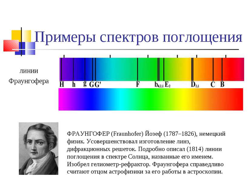 Примеры спектров поглощения линии Фраунгофера ФРАУНГОФЕР (Fraunhofer) Йозеф (...