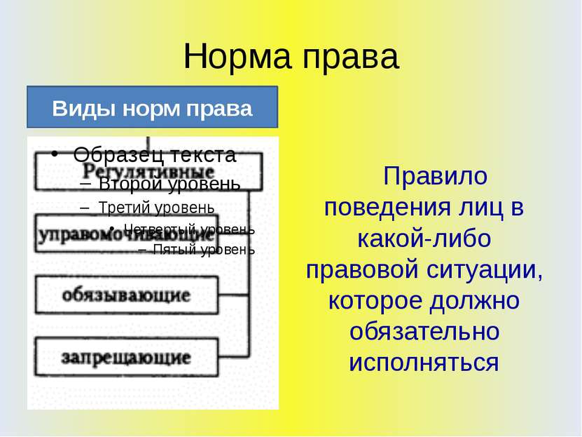 Норма права Правило поведения лиц в какой-либо правовой ситуации, которое дол...