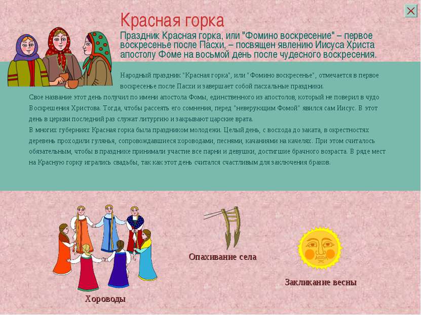 Народный праздник "Красная горка", или "Фомино воскресенье", отмечается в пер...