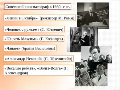 Советский кинематограф в 1930- е гг. «Ленин в Октябре» (режиссер М. Ромм) «Че...