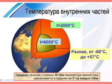 Температура внутренних частей Правило: начиная с глубины 20-30м температура з...