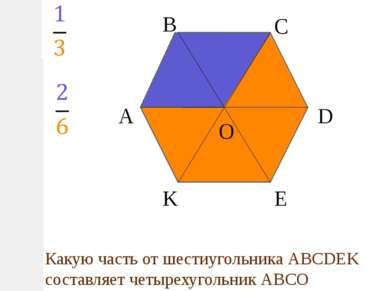 А В С D E K O Какую часть от шестиугольника АВСDEK составляет четырехугольник...