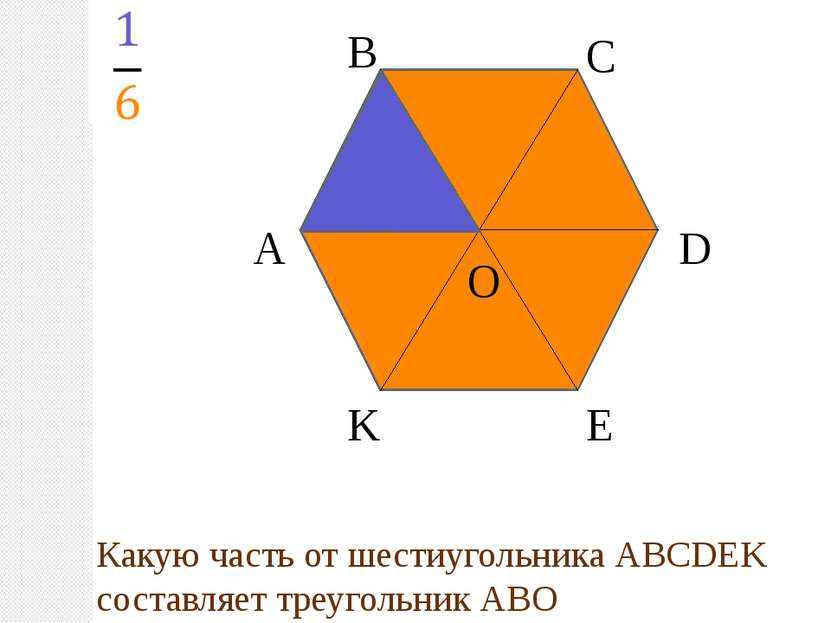 А В С D E K O Какую часть от шестиугольника АВСDEK составляет треугольник АВО
