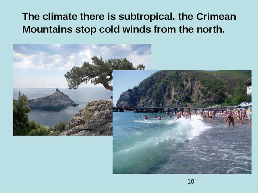 The climate there is subtropical. the Crimean Mountains stop cold winds from ...
