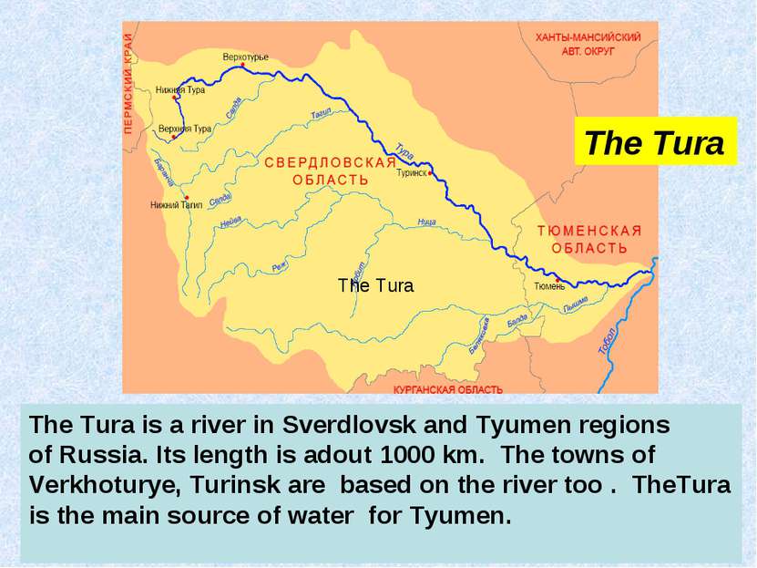 The Tura is a river in Sverdlovsk and Tyumen regions of Russia. Its length is...