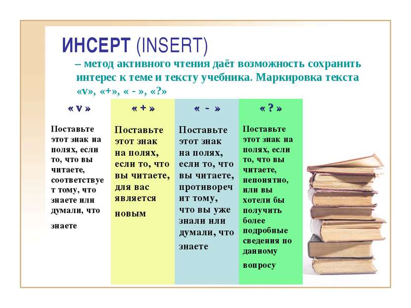 ИНСЕРТ (INSERT) – метод активного чтения даёт возможность сохранить интерес к...