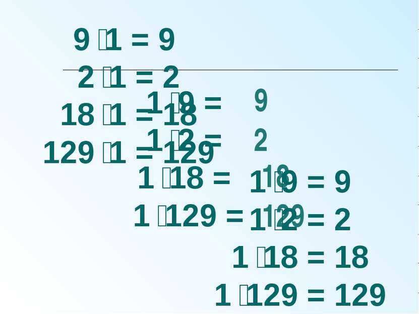1 9 = 1 2 = 1 18 = 1 129 = 9 2 18 129 9 1 = 9 2 1 = 2 18 1 = 18 129 1 = 129 1...