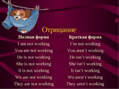 Отрицание Полная форма I am not working You are not working He is not working...