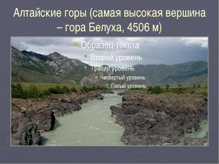 Алтайские горы (самая высокая вершина – гора Белуха, 4506 м)