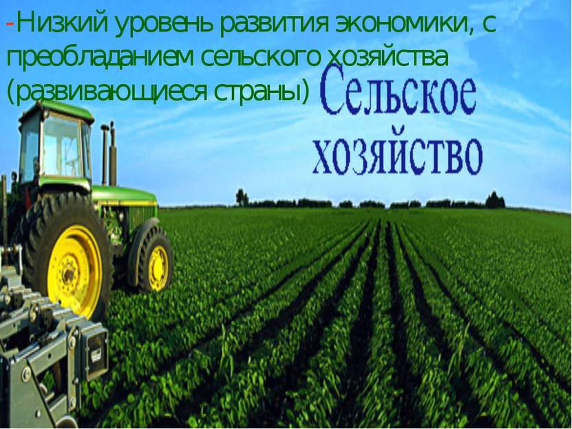 -Низкий уровень развития экономики, с преобладанием сельского хозяйства (разв...