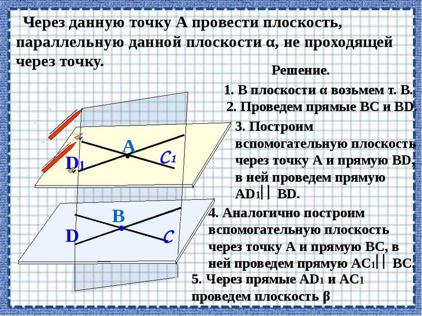 Через данную точку А провести плоскость, параллельную данной плоскости α, не ...