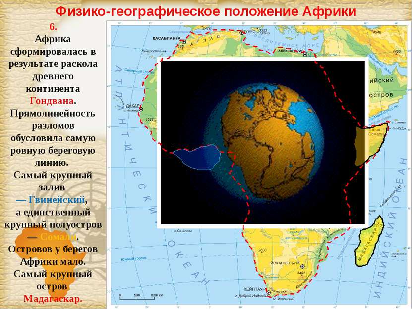 Физико-географическое положение Африки 6. Африка сформировалась в результате ...