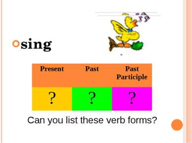sing Can you list these verb forms? Present Past Past Participle ? ? ?