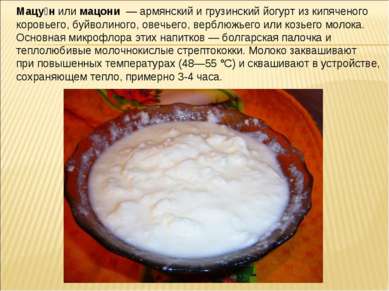Мацу н или мацони — армянский и грузинский йогурт из кипяченого коровьего, бу...