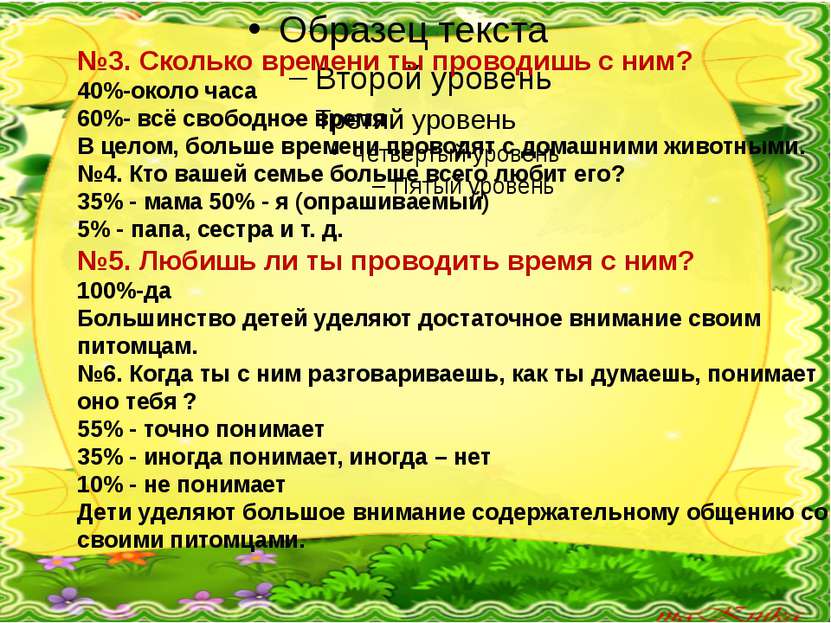 №3. Сколько времени ты проводишь с ним? 40%-около часа 60%- всё свободное вре...