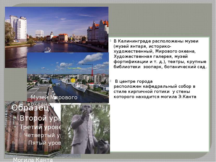 В Калининграде расположены музеи (музей янтаря, историко-художественный, Миро...