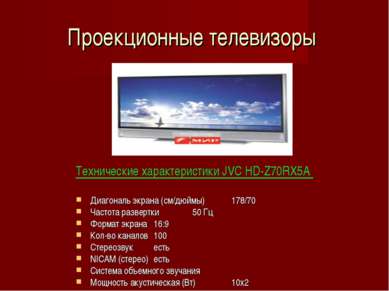 Проекционные телевизоры Технические характеристики JVC HD-Z70RX5A Диагональ э...