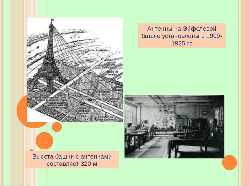 Антенны на Эйфелевой башне установлены в 1909-1925 гг. Высота башни с антенна...
