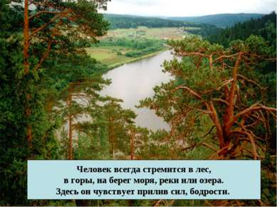 Человек всегда стремится в лес, в горы, на берег моря, реки или озера. Здесь ...