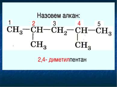Назовем алкан: 1 2 3 4 5 2,4- диметилпентан
