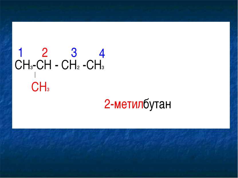 CH3-CH - CH2 -CH3 CH3 1 2 3 4 2-метилбутан