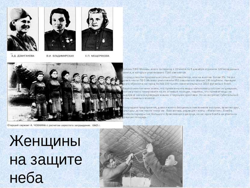 Женщины на защите неба Войска ПВО Москвы всего за период с 22 июля по 5 декаб...