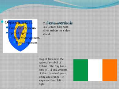 State symbols Coat Of Arms Of Ireland is a Golden harp with silver strings on...