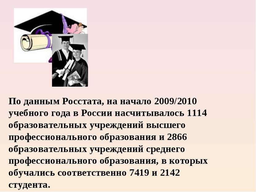 По данным Росстата, на начало 2009/2010 учебного года в России насчитывалось ...