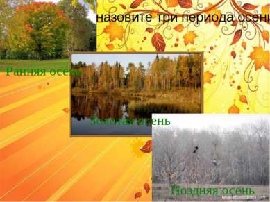 назовите три периода осени Ранняя осень Золотая осень Поздняя осень